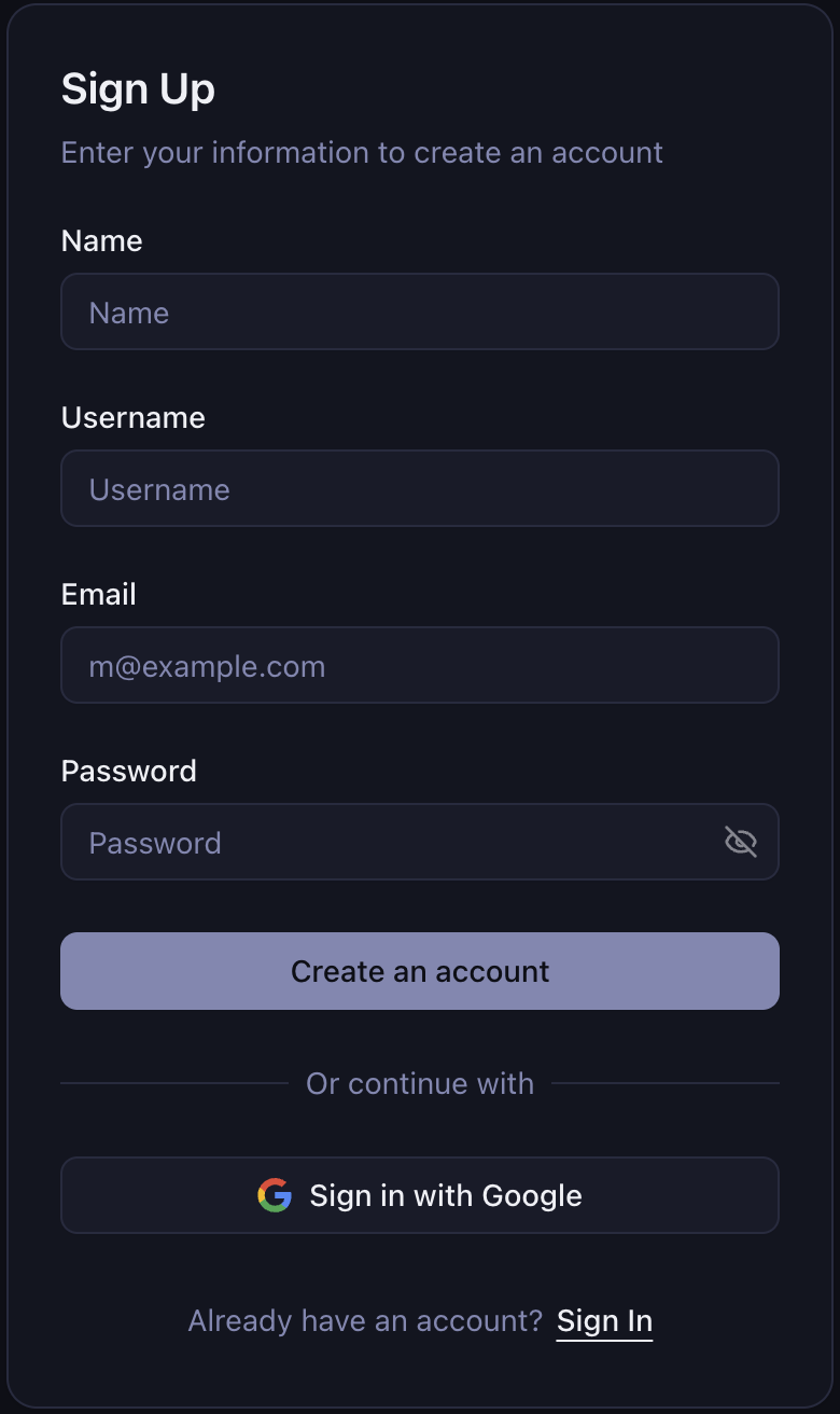 Sign Up Page